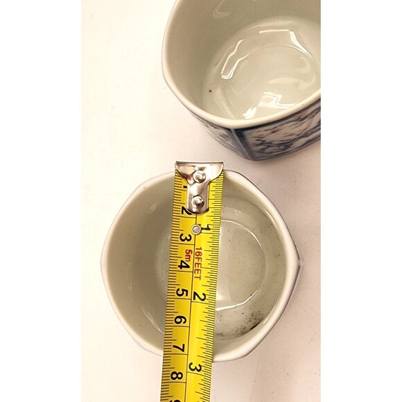 VTG Asian Dolphin China Teapot and Cups Set, Dynasty Blue & White Brass Handle - Picture 6 of 15